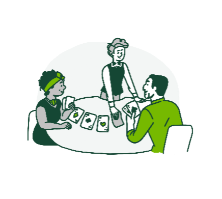 Illustration of three people sitting around a table playing poker